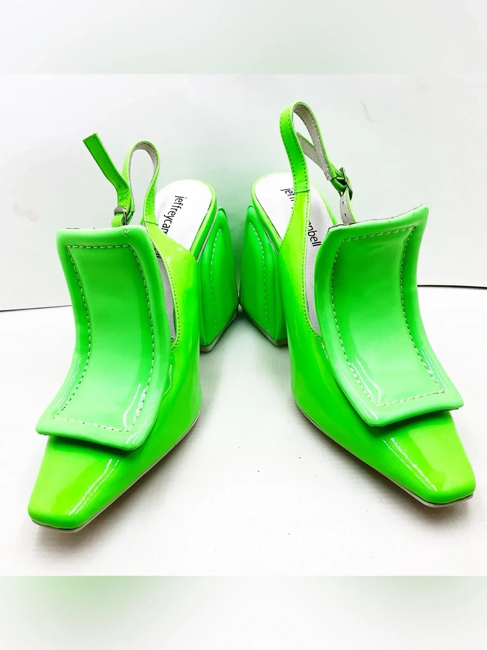 🆕{Jeffery Campbell} Picasso Neon Green Square-Toe Slingback Heels